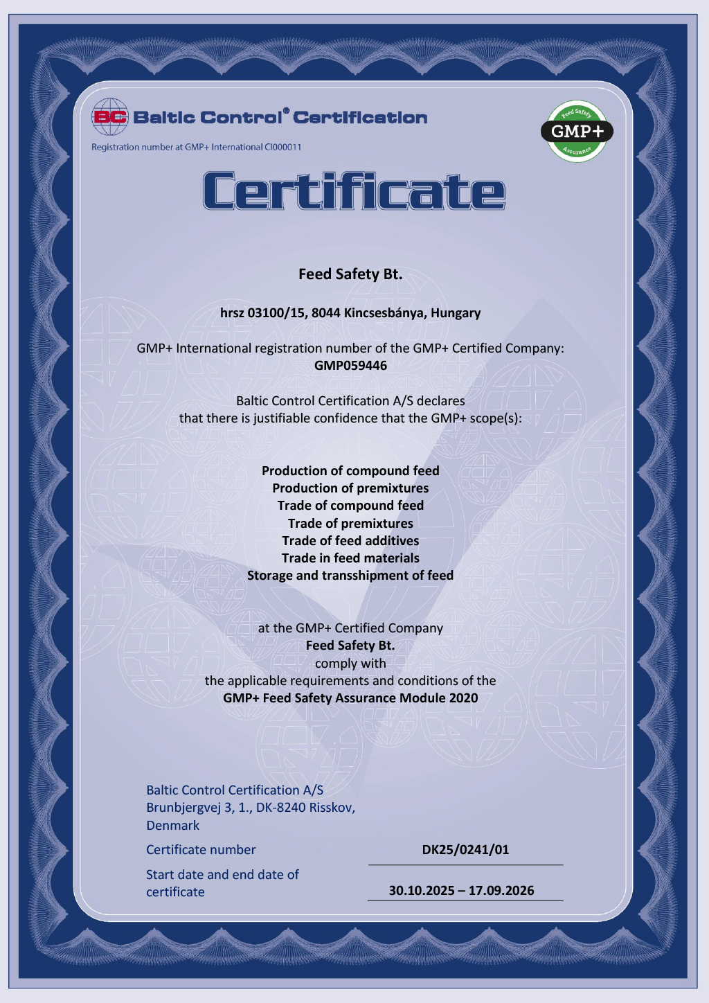 Certificate GMP+
